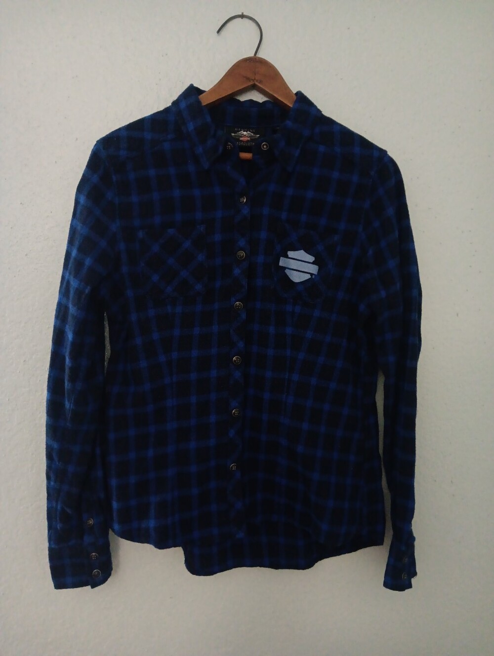 Harley-Davidson Black and Blue Plaid Women's Button-Down Shirt